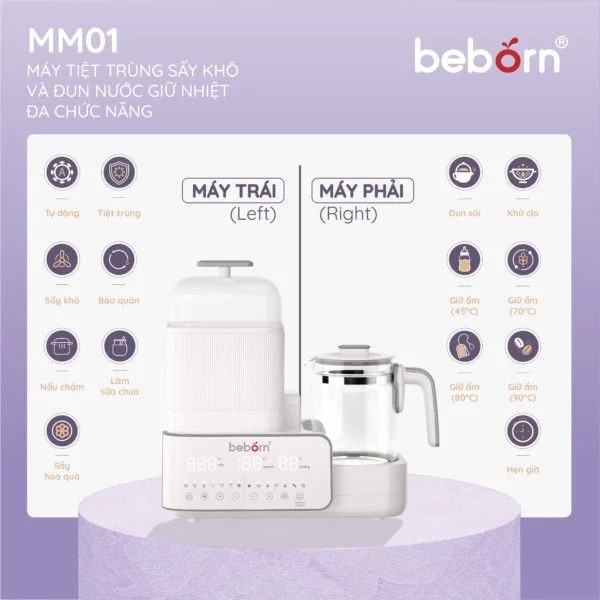 Máy Tiệt Trùng Sấy Khô Và Đun Nước Giữ Nhiệt Đa Chức Năng Beborn MM01, Hàng Chính Hãng, Bảo Hành 12 Tháng